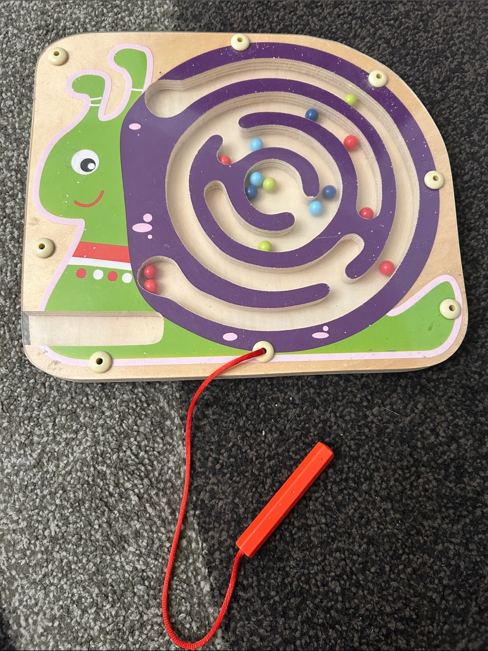 Wooden Snail Magnetic Maze Toy - Purple & Green